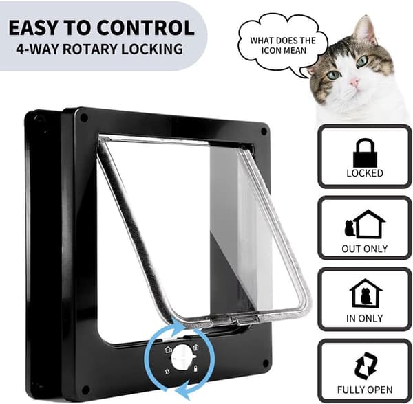 Sort magnetisk kattelem med passage - til katte og små hunde - manuel skydedør til væg/træ/dør