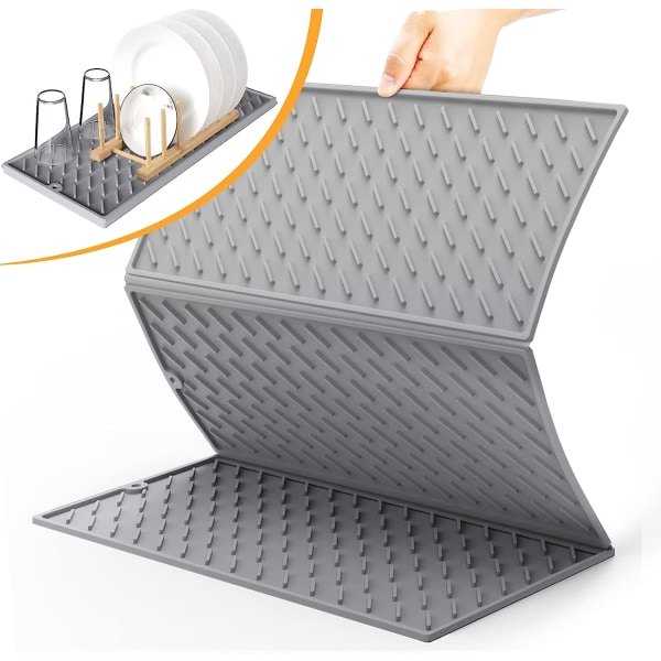 IC Silikon Torkmatta, 24” x 16”, Diskmätta, Trefaldig Stor Diskmätta för Köksbänk, Värmebeständig Varmgrythållare, Grå
