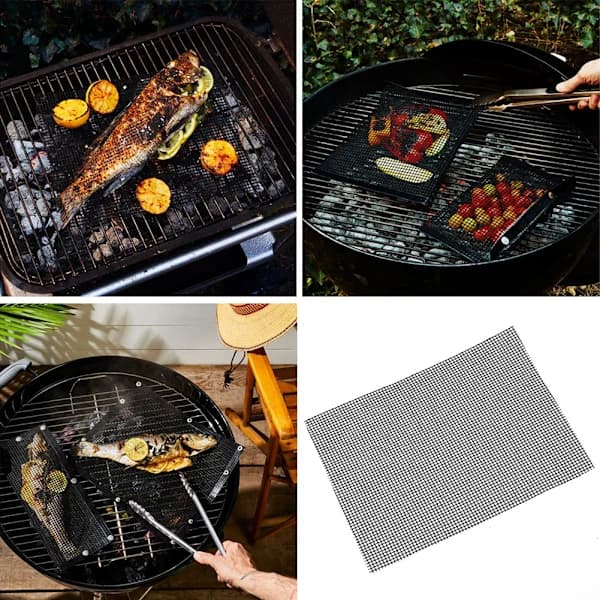 3 st BBQ-grillnätmattor Non-stick PTFE-grillfoder för gas-, kol- och elgrillar, svarta 30 x 40 cm