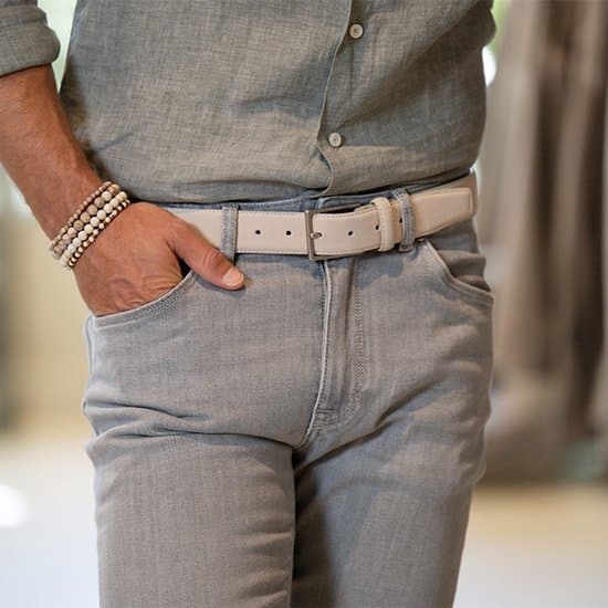 Mockaskärp för män, beige vardagsbälte för jeans och chinos, nickelfritt spänne, 3,5 cm brett, storlek 95 cm