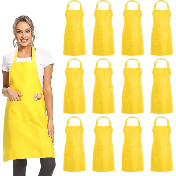 IC Evago 12-pack enkla haklappsförkläden med 2 fickor - svart unisex kommersiellt förkläde Bulk