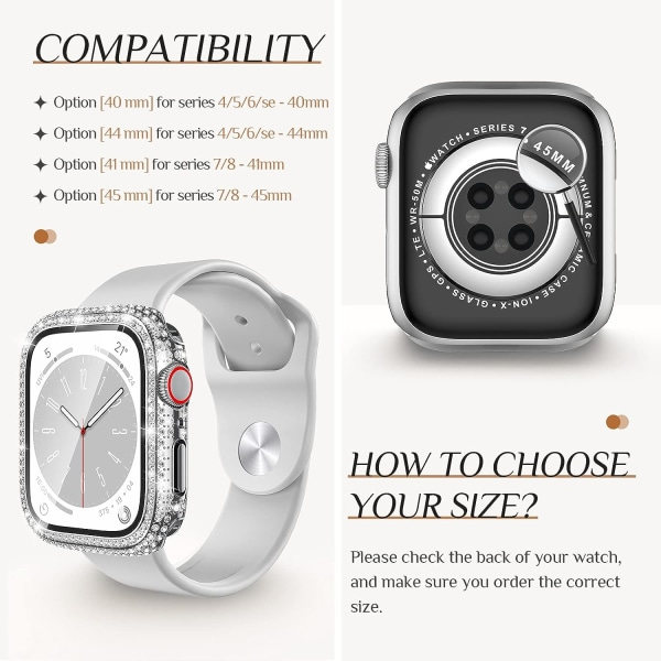 IC Goton 2-in-1 vedenkestävä Bling-kotelo Apple Watch 40 mm:lle, näytönsuojakalvo SE (2. sukupolvi) Series 6 5 4, täysi glittertimantti naisille 40 mm