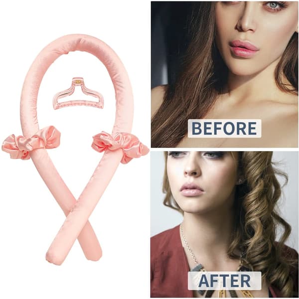 Varmeløst Krøllebåndssæt Bløde Hårruller Med Klemme Til Sove Og DIY Styling Pink