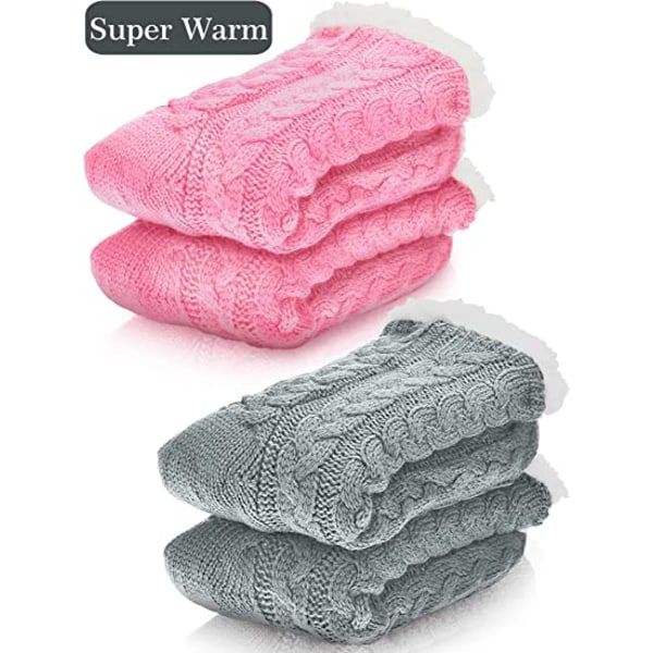 2 par Varma Slipperstrumpor, Halkskyddade Slipperstrumpor - Grå + Rosa