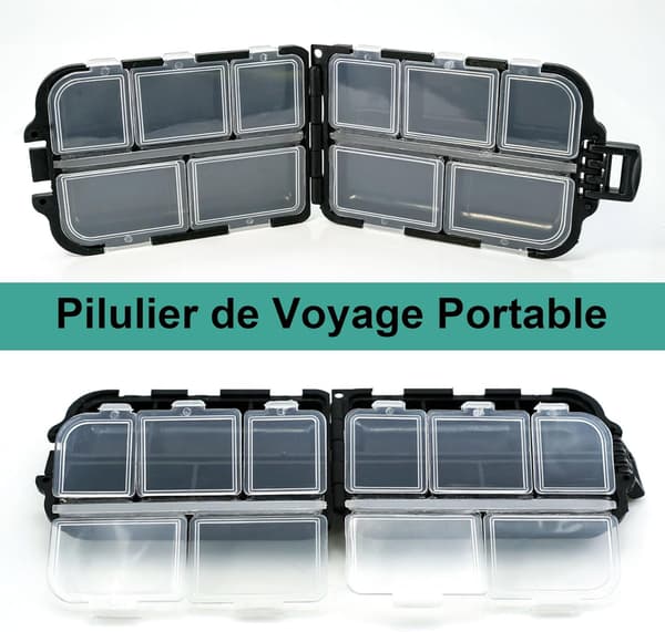 Pilleboks, reise medisinboks med 10 rom, mini tablettboks, pilleboks (svart)
