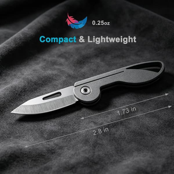 Tehtuy Titanium Mini Lommekniv - Folde EDC Kniv med 7Cr17MoV Stålklinge - 6 g - Til Camping og Udendørsbrug