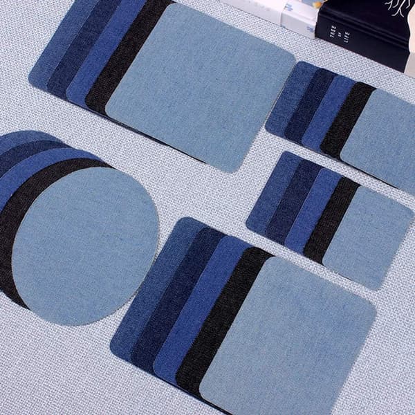 25 lappar - Elliptiska och rektangulära, påstrykningsbara applikationer - Denimblå flerfärgad mocka - för jeans, jackor, väskor - Handgjorda - Blå