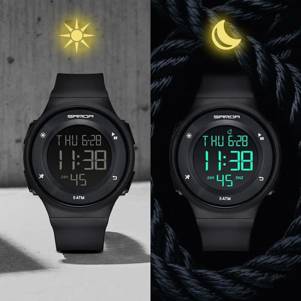 IC Watch, Sort digitalt ur til mænd med vækkeur/kalender/LED-lys/nedtælling/stopur