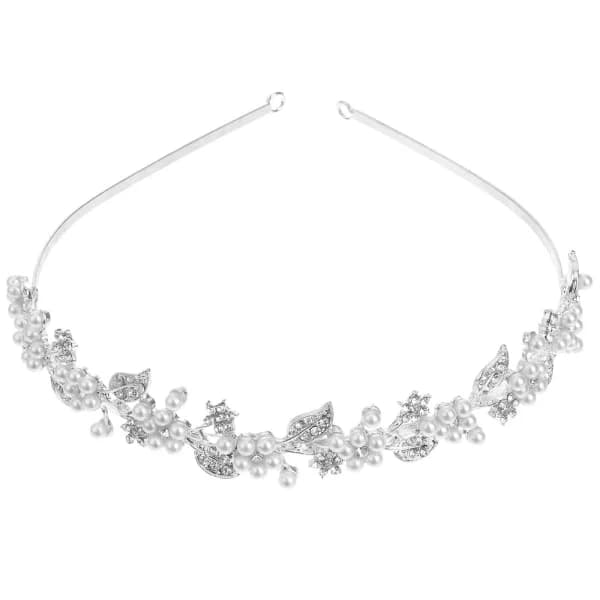 Brude-tiara-hårbånd med rhinsten og perler, hårtilbehør i legering til bryllupper, forlovelser og fester, sølv