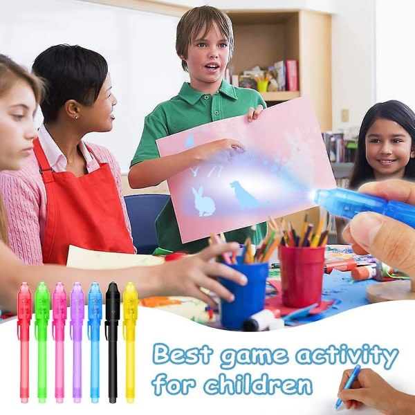 IC [paket med 14] Hemlig penna med UV-ljus - Återanvändbar osynlig skrivpenna för barns presenter och födelsedagsfester (pojkar och flickor)