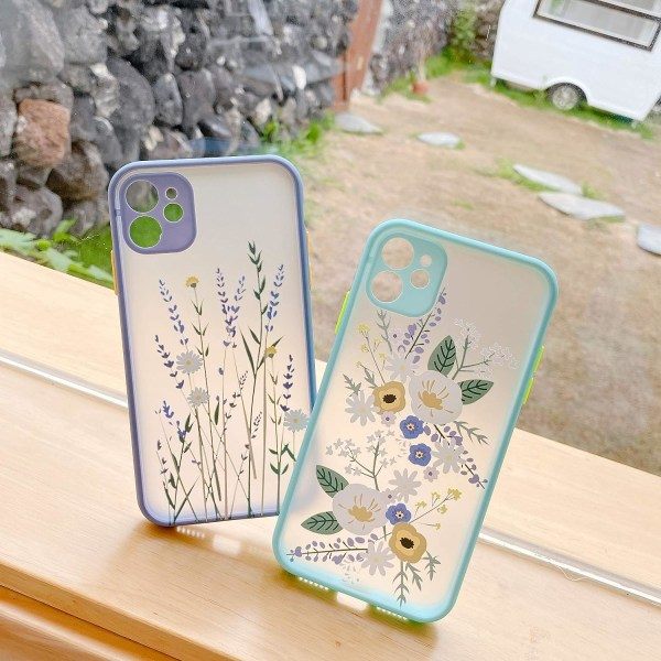 IC Kompatibelt iPhone 12 Skal med Blommigt Frostad PC-Baksida, Blommor, Tjejer, Kvinnor, Mjukt Skyddande Skal
