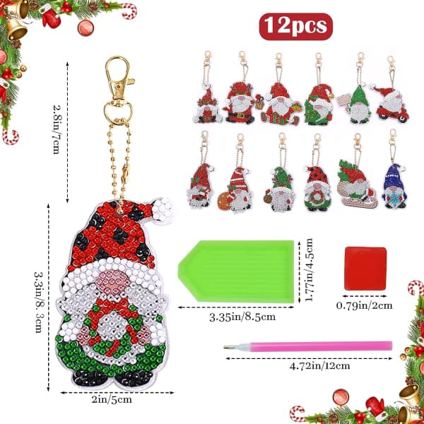 Sæt med 12 5D Julemand Diamantmaleri Gård Jul Nisse Maleri Kit IC