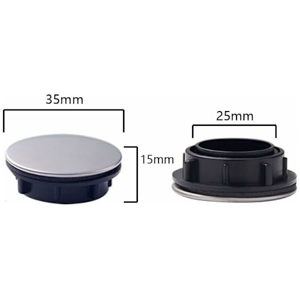 Pakke med kjøkkenvaskhulldeksler for kjøkkenvask, kranhull, baderomskranhulldeksel, rustfritt stål vaskeoverløpsdeksler (35 mm), D