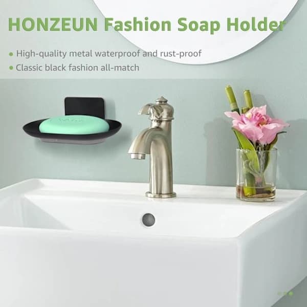 Self-adhesive wall-mounted soap dish, soap dish with drip tray, stainless steel drain holder, no drilling required.