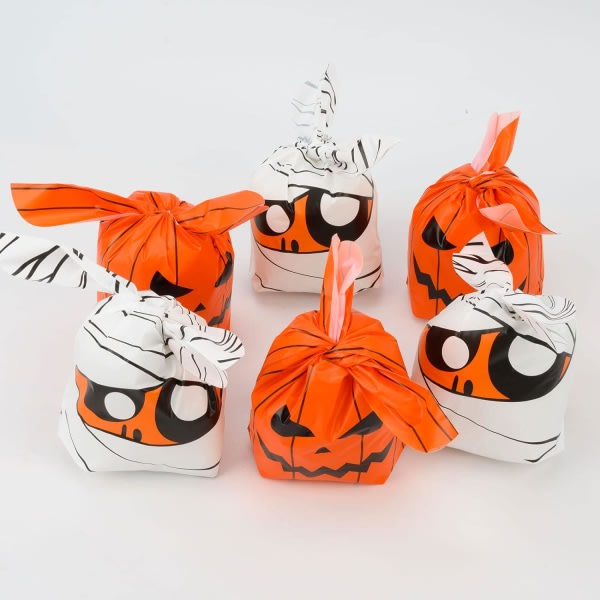 IC 100 ST Halloween Godispåsar Godispåsar, Barn Trick or Treat-påsar Goodiebags, Söta Kaninöra Små Halloween-kakor Presentpåsar i Plast