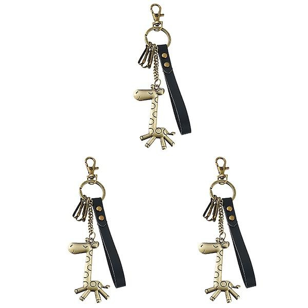 3 stk Retro Giraff Legering Lær Nøkkelring Bilnøkkelring Håndveske Henge Dekorasjon Henge Ornament 3pcs IC