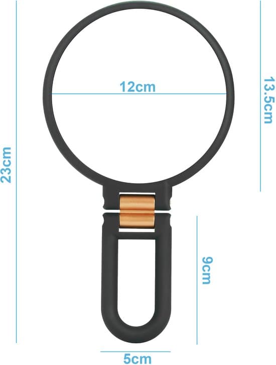 30X Forstørrende Makeup-spejl, Foldbart Dobbeltsidet Håndspejl med Pincet, 360° Roterbart Rejsespejl, Sort