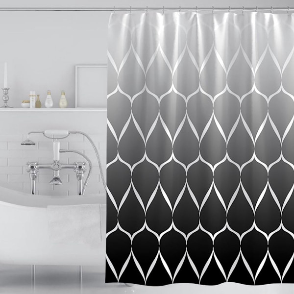 Moderne badeværelsesforhæng, polyester vandtæt, sort grå, 180x180cm