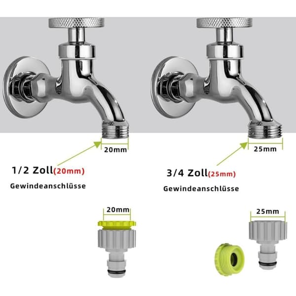 2-i-1 Krananslutning - 4-pack, 1/2\" och 3/4\" Trädgårdskrananslutning, Slanganslutningsset för Trädgårdsbevattning
