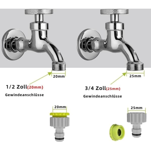 2-i-1 vandhaneforbindelse - 4-pak, 1/2\" og 3/4\" haveslangeforbindelse, vandhaneforbindelsessæt til havevanding