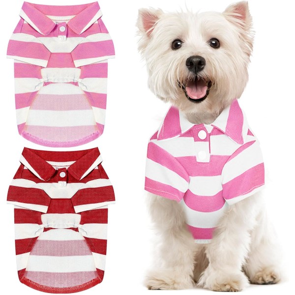 IC 2-delade randiga hundskjortor Andas pikétröjor för små hundar Katter Flicka Pojke Valp Sweatshirt（Rosa+Röd, X-Large）