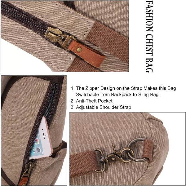 Canvas Sling Bag - Liten Crossbody ryggsäck Axelväska Casual Daypack ryggsäck för män kvinnor