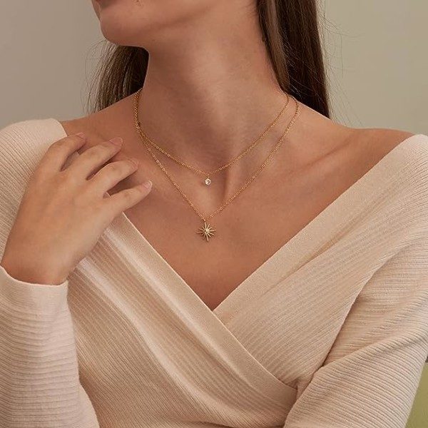 IC Timantti-kaulakoru naisille, tyylikäs kultakaulakoru 14k kultapinnoitettu pitkä Lariath-kaulakoru Yksinkertainen kulta CZ Timantti Choker-kaulakoru