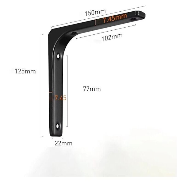 2 KPL Hyllynkannattimia, Raskaat Seinäkannattimet, L-muotoiset Seinähyllynkannattimet, 150x125mm, Hyllynkannattimet, Musta Seinähyllyn Tuki Ruuveilla..DEBUNS