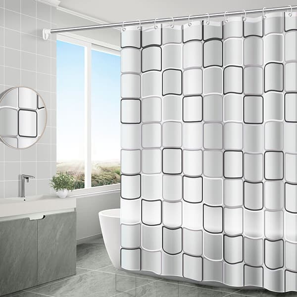 Anti-skimmel bruseforhæng 120x200 cm Cube Polyester med ringe - Badeforhæng