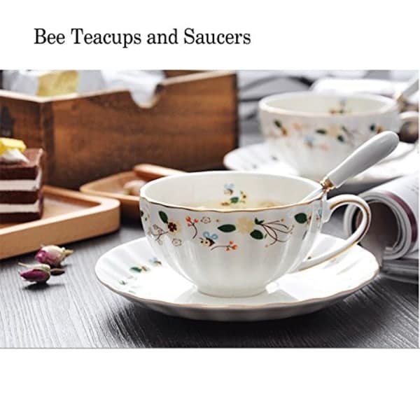 IC Flower Bee Tekoppar och Fat, Kaffebensmugg 1 Set (1 Kopp och 1 Tallrik)
