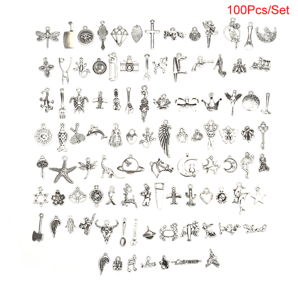 100 st/ set Vintage legering mix djur berlocker hängsmycken Silver