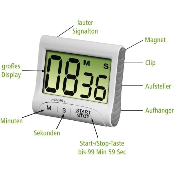 IC Vit/grå \"Countdown\" Køkkenur