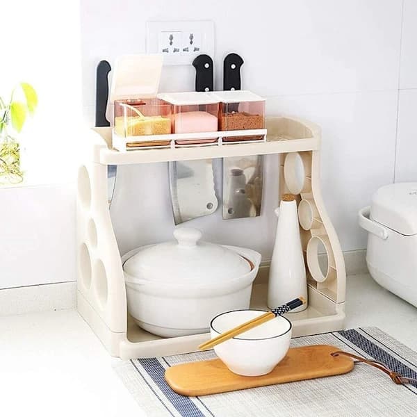 Multifunctional Kitchen Shelf Corner Shelf Dish Rack 2-Layer Perforated Plastic Spice Rack