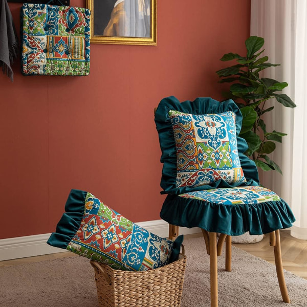IC Boho tryckt volangöverdrag Fyrkantigt mjukt sammet dekorativt överdrag för bäddsoffa soffa (FSLK, 18\"x18\")