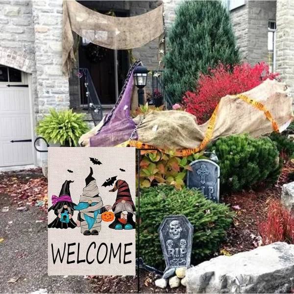 IC Halloween Gnome Trädgårdsflagga Glad Halloween Trädgårdsdekorationer 12 * 18 dubbelsidig säckväv Välkomstvertikal (Halloween Gnome-1)