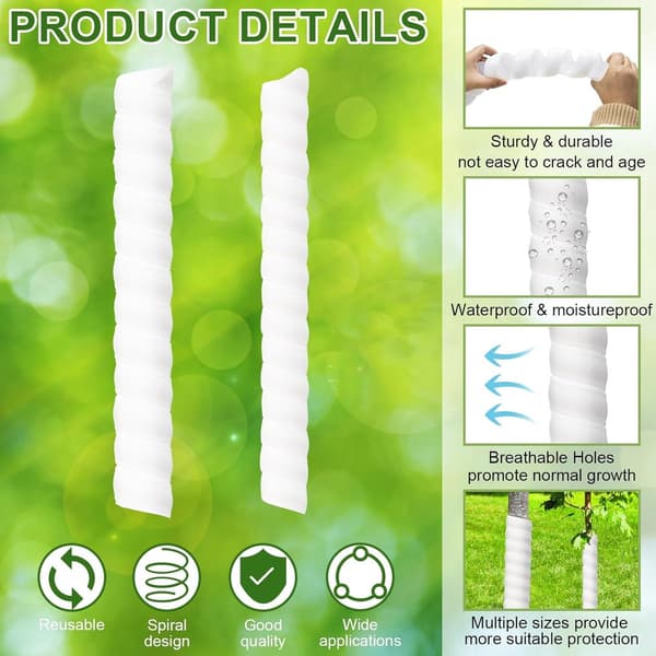 4-pack - Plastspiralskydd - Spiralformade barkskyddsrör - Trädstamsskydd - Skyddar mot katter - Lätt att installera - Vit
