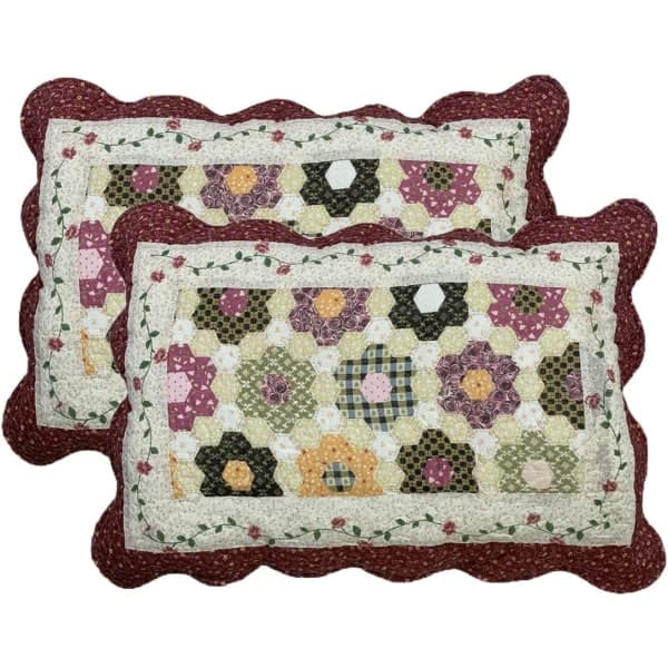 IC 2-delt Boho bomuld quiltet pudebetræk Blomsterprint Patchwork Pudebetræk Sæt, standardstørrelse (1132 rød, 20\"x28\")