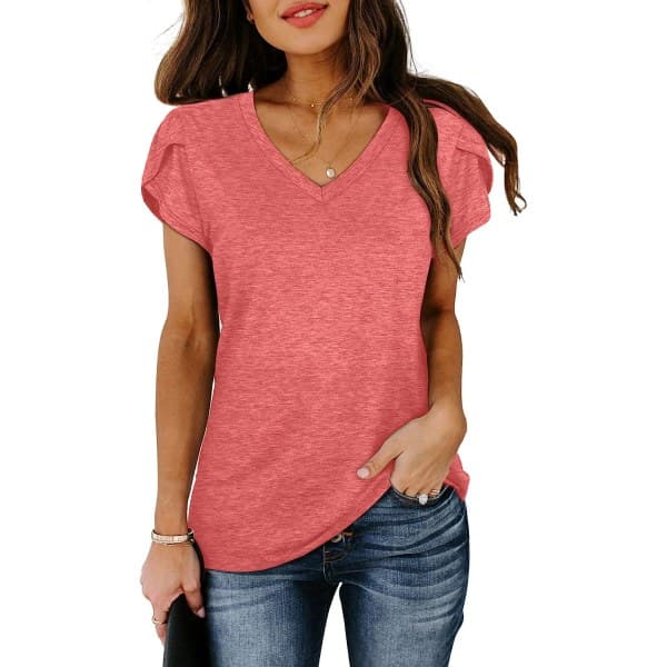 IC Dam Toppar V-ringad Sommar Kronbladsärm Casual T-shirts
