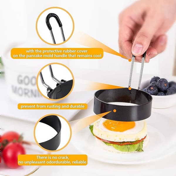 4-delt - Stegt - æggeform - Æggeringssæt - Stegte - æggeforme - rustfrit - stål - pandekageform - Æggebageform - Køkkenbageform