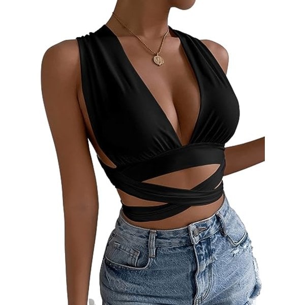 IC Ärmlös crop-top, syvä V-aukkoinen naisten toppi (S) S