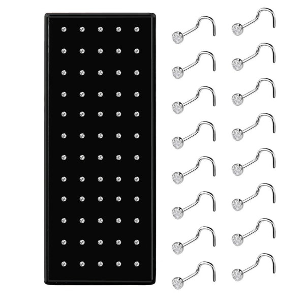 IC 60 st/ Set Strass Nos Ring Ben Stud Rostfritt stål vit 1,8 mm