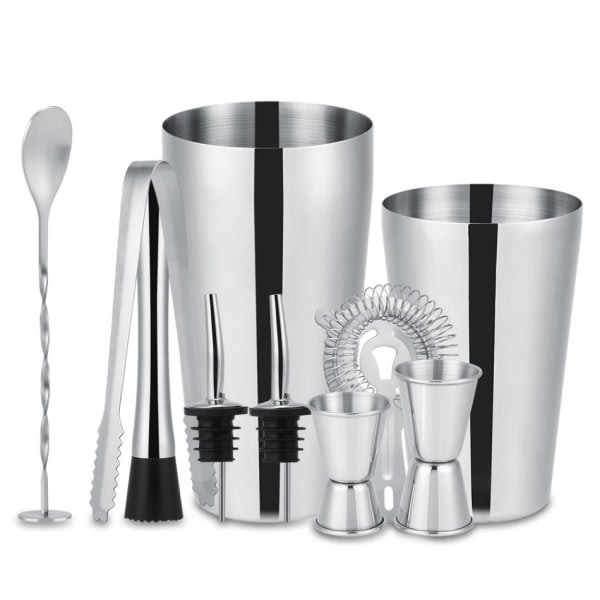 IC 10-delt cocktailset, barset, shaker 700ml - Rustfrit stål Sølv