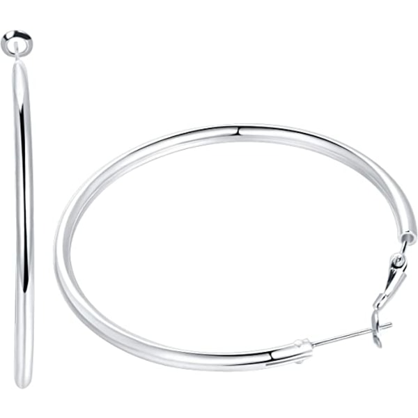 IC 3 par Sterling Silver Post Hoop örhängen (40/50/60MM) silver