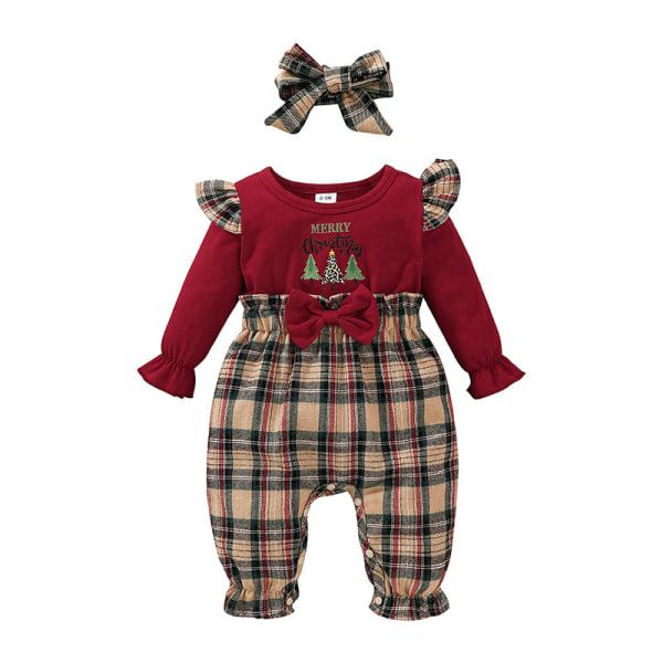 Baby Julebukse Jumpsuit Långärmad One-Piece Santa Xmas tøj 12-18M