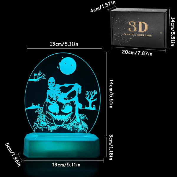 IC 3D Halloween Nattlys, Halloween LED Lysdekor, 3D Bordslampe, 3D Effekt Nattlys Dekorasjon Halloween Innendørs Lysende Dekor