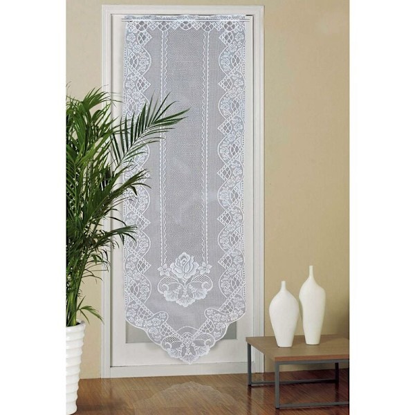 Spetsdörrgardin, 60cm x 180cm Halvtransparenta Fönstervojalgardiner, Broderad Gardin för Heminredning Vardagsrum, Sovrum, Vit