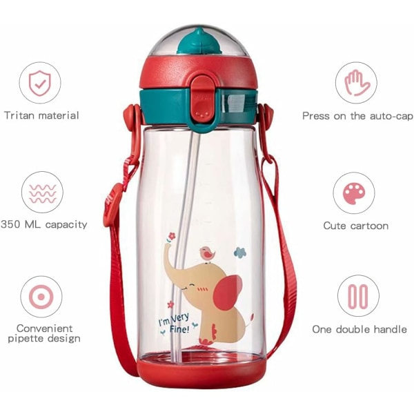 IC 18OZ Barnvannflaske med halm, lekkasjesikker flip-lock, BPA-fri