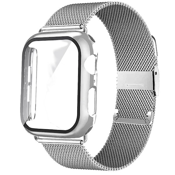 Magnetisk Loop+ etui til Apple Watch Band 44mm 40mm Iwatch Band 41mm 45mm Metallrem Armbånd Correa Apple Watch Series Watch 6 4 3 7 silver
