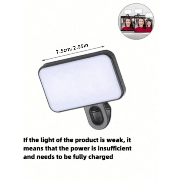 1 stk LED-fyldlys til Selfie, Telefon & Kamera - 3 tilstande, bærbart clip-on-lys til makeup, livestream, Zoom-konference sort Black