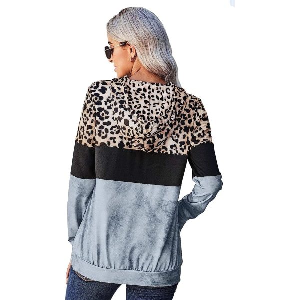 IC Dam Färgblock Leopard Camo Patchwork Hoodie Sweatshirt